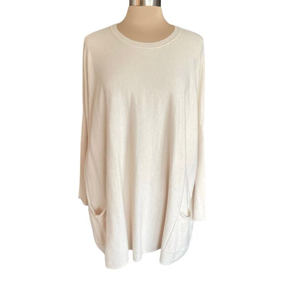 Tea N Rose Pefect Knit Oversized 2-Pocket Sweater Tunic Sz M/L Cream Lagenlook - Picture 1 of 9